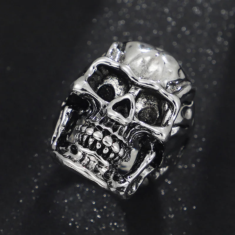 Retro Skull Statement Ring — Silver