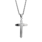 Layered Cross Pendant Necklace 50cm — Stainless Steel