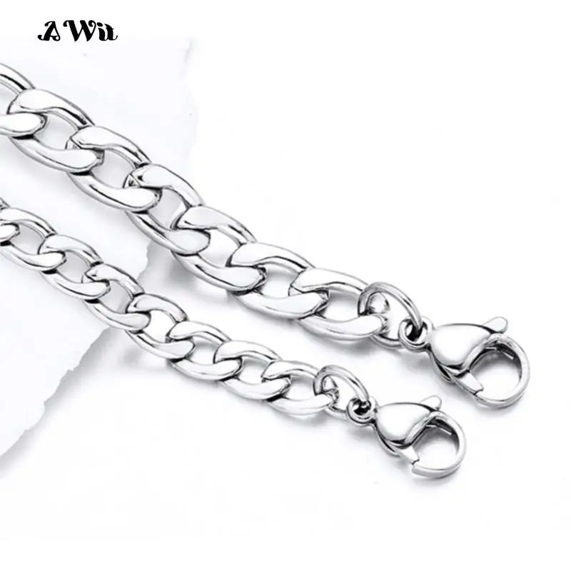 AWit Punk Size 2-7mm Mens Curb Cuban Link Chain Stainless Steel Necklace Women Silver Color Male Jewelry Gifts For Hiphop Boy