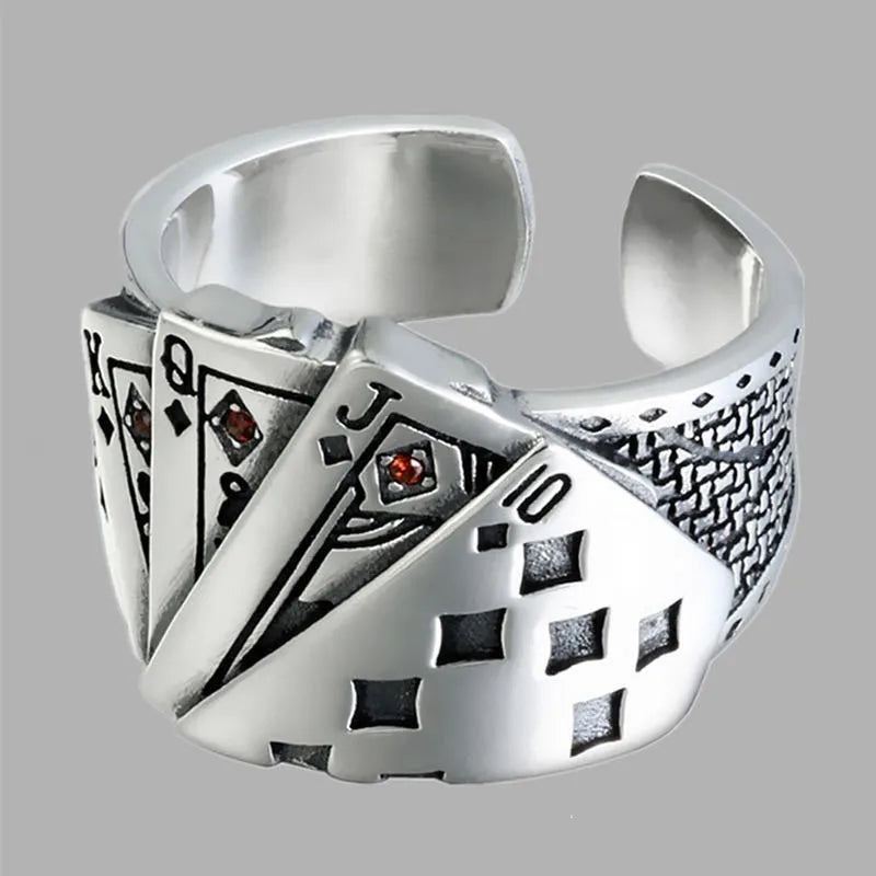 Buyee Silver Unique Ring Finger Excellent Poker Open Ring for Woman Man Fashion Punk Fine Jewelry Circle with Box