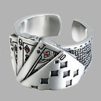 Buyee Silver Unique Ring Finger Excellent Poker Open Ring for Woman Man Fashion Punk Fine Jewelry Circle with Box