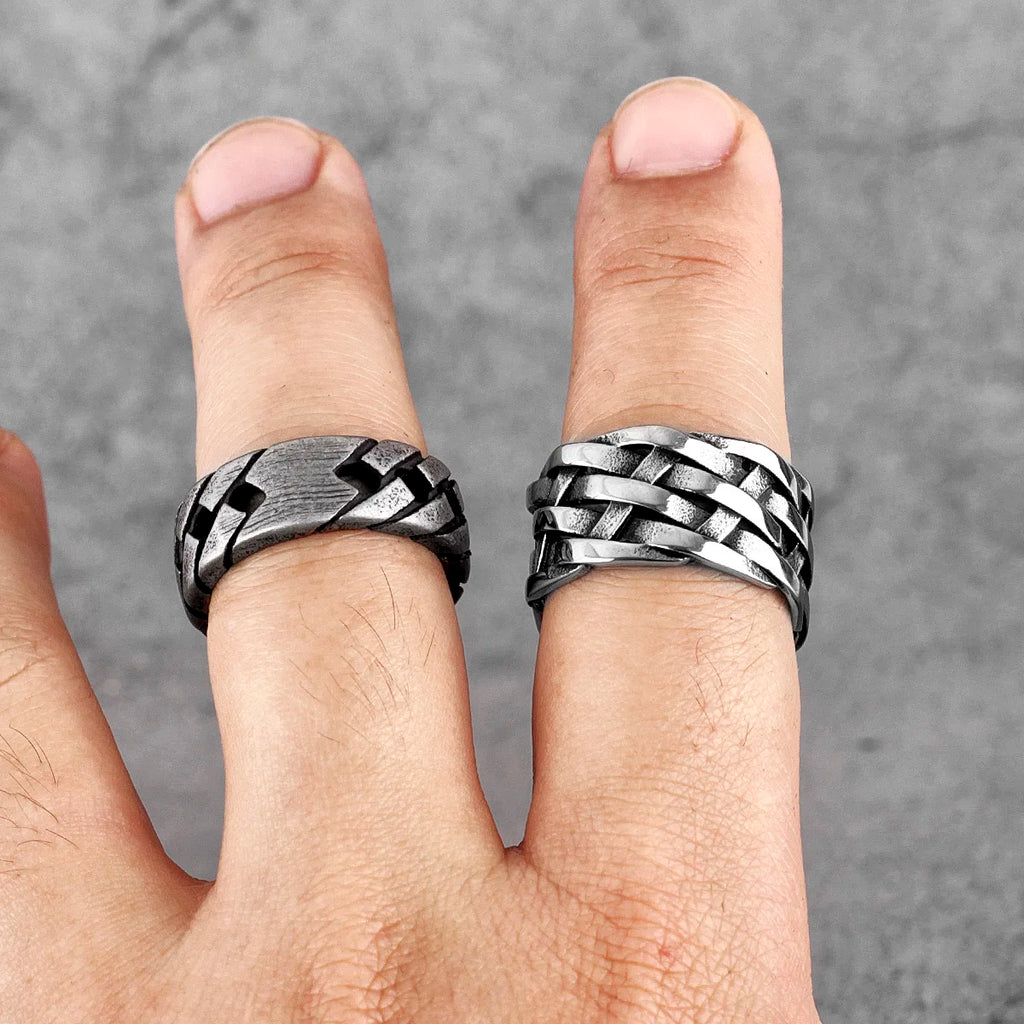 Weaving Hollow Stainless Steel Mens Rings Trendy Simple Unique Stylish for Male Boyfriend Jewelry Creativity Gift