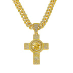 Men Hip Hop Cross Pendant Necklace with 13mm Miami Cuban Chain Rotatable US Dollar Money Sign Pendants Necklaces Fashion Jewelry