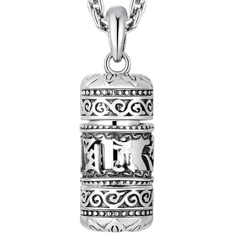 925 Silver Six Character True Word Pendant national style Can Open The Gawu Box Necklace for Men and Women Jewelry Rotatable