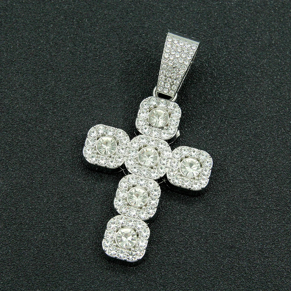Iced Out Square Cross 13mm Cuban Chain Necklace — Zinc Alloy