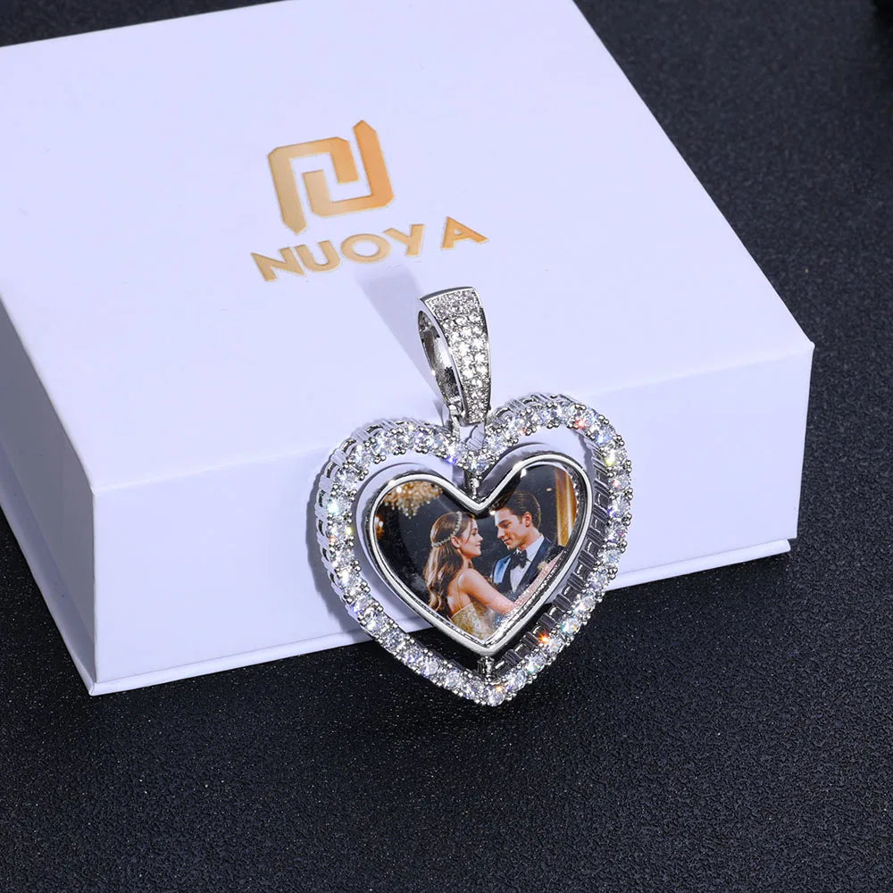 Iced Out Heart Photo Pendant Necklace