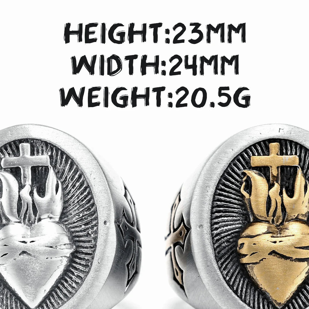 Heart of God Ring Religion Cross 316L Stainless Steel Mens Rings Amulet Rock for Male Boyfriend Biker Jewelry Gift