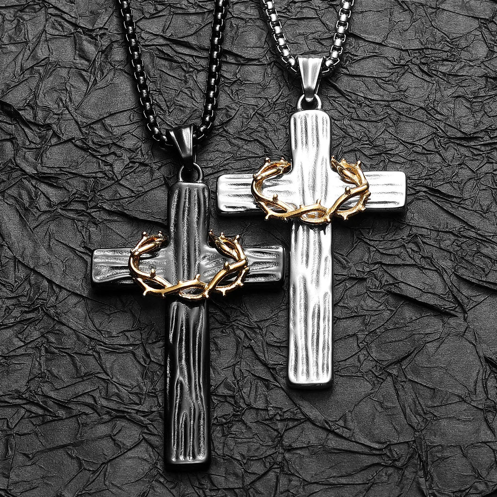Thorn Cross Pendant Necklace — Stainless Steel