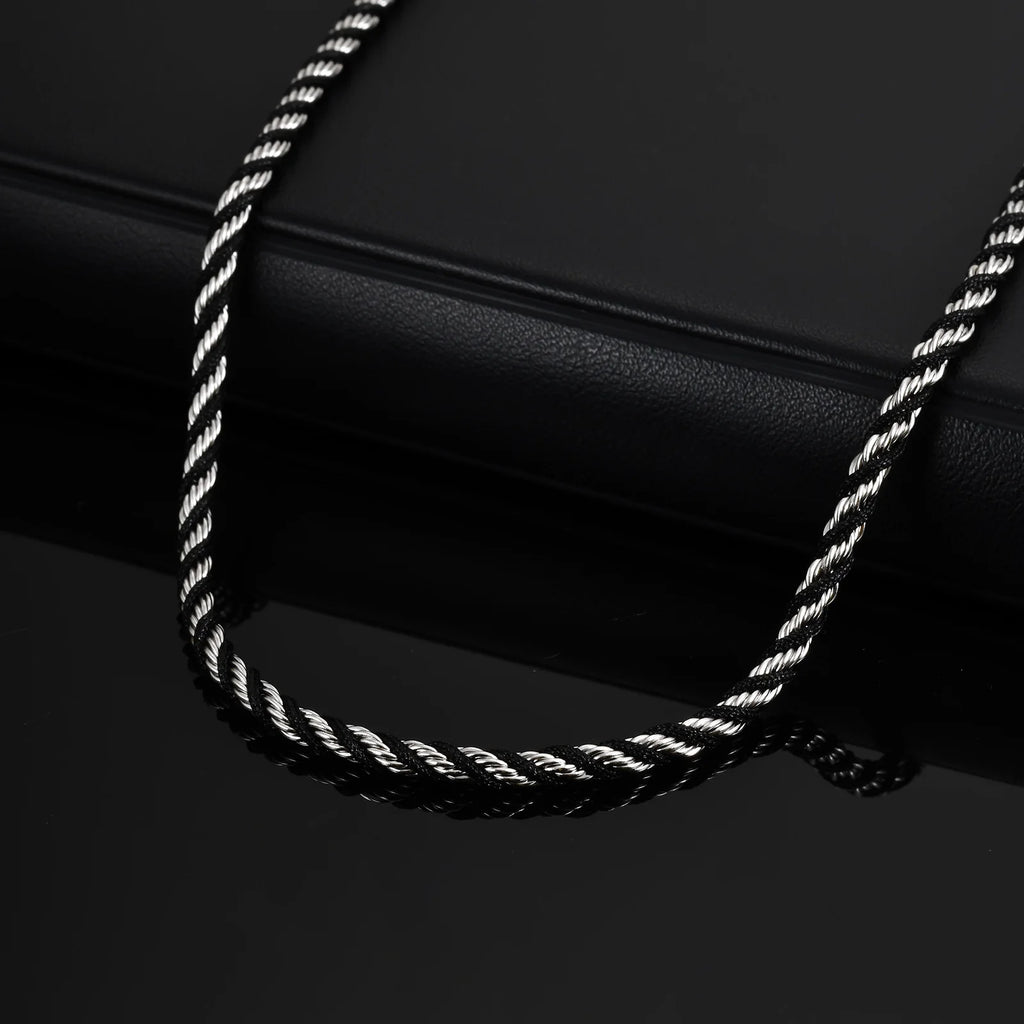 Vnox 3.8mm Rope Chain Necklaces for Men, Stainless Steel Adjustable Twisted Sigapore Link Choker, Casual Punk Rock Male Collar﻿