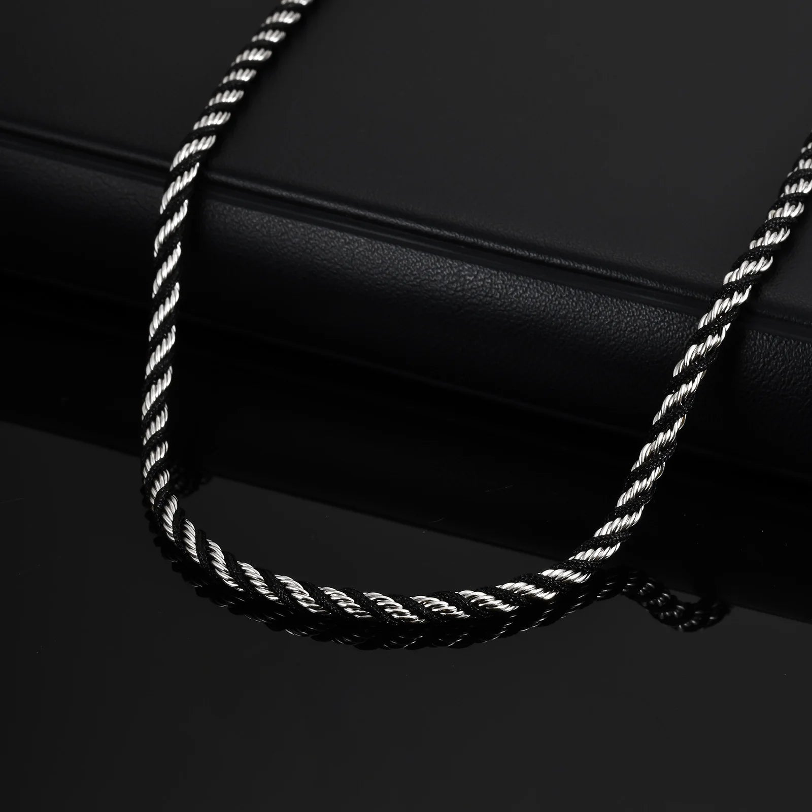 Vnox 3.8mm Rope Chain Necklaces for Men, Stainless Steel Adjustable Twisted Sigapore Link Choker, Casual Punk Rock Male Collar﻿