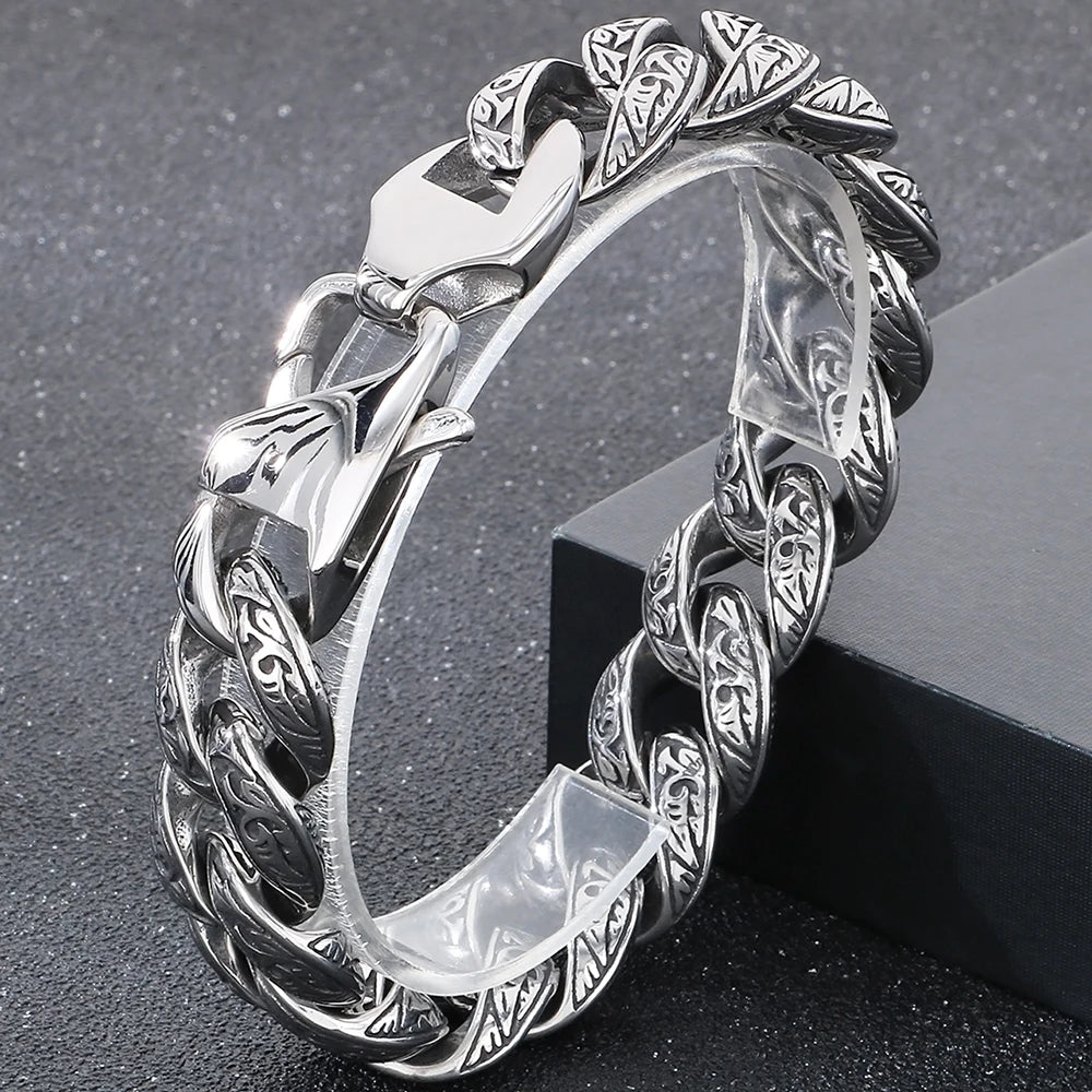 Retro 18MM Width Curb Cuban Link Chain Bracelet for Man Solid Stainless Steel Men's Bracelets Jewelry Accessories Gifts