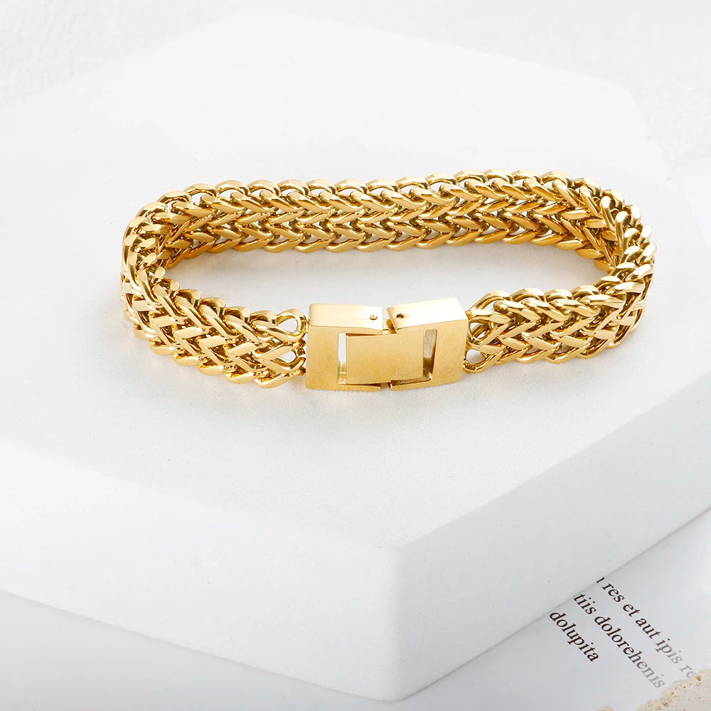 Hip Hop Stainless Steel Chunky Heavy Gold Color Bracelet Thick Texture Link Chain Rock Bracelet for Men Women
