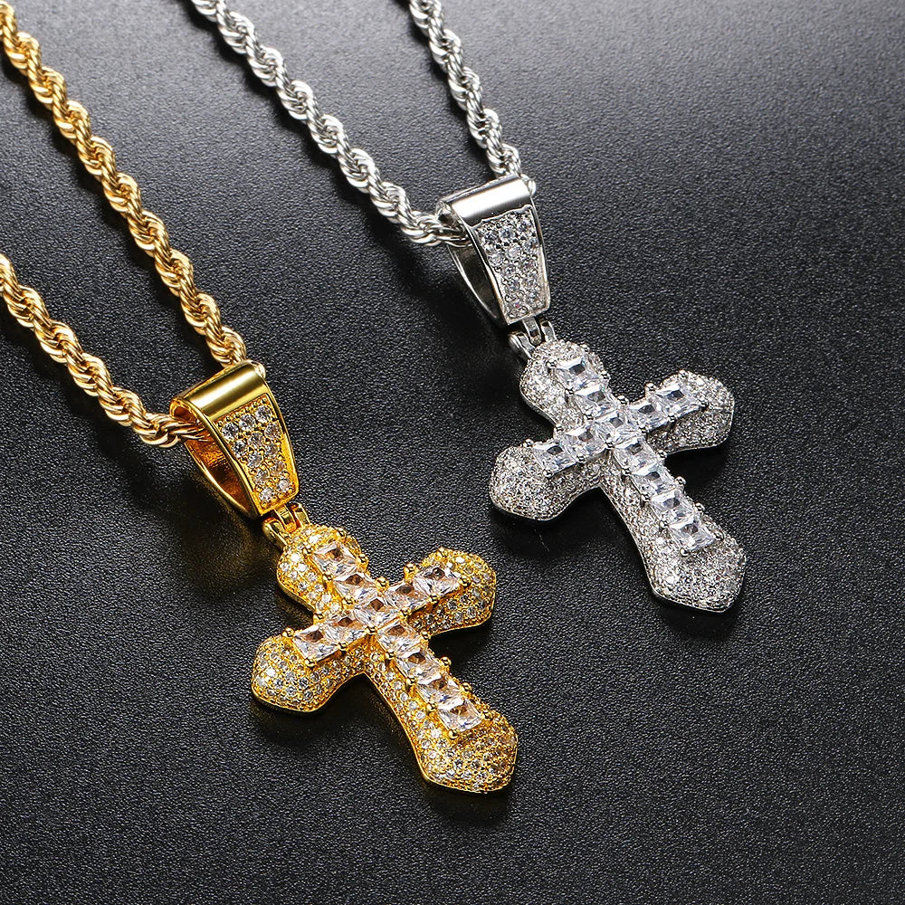 Cross Pendant Rope Chain Necklace Iced Out