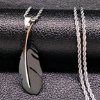 Feather Pendant Rope Chain Necklace Long — Stainless Steel