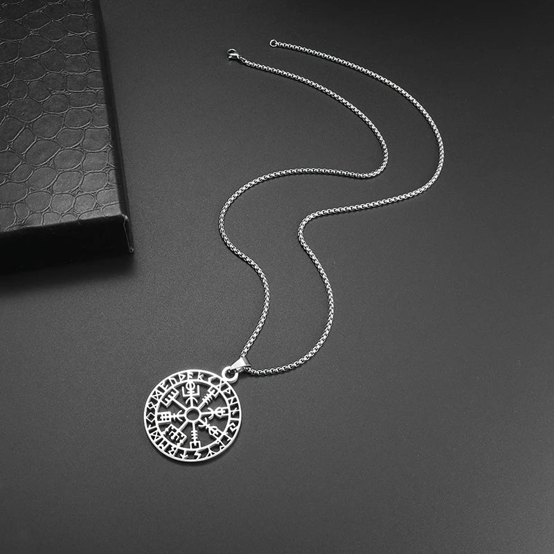 Nordic Rune Compass Necklace — Stainless Steel