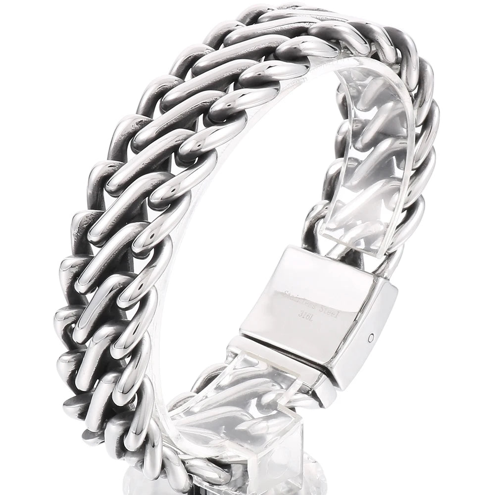 Massive Braided 20MM Width Chain Bracelet for Man Polished Stainless Steel Wrist Jewelry Accessories Men's Bracelets
