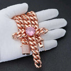 Rose Gold Cross Pendant Necklace Cuban Chain
