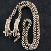 Chinese Dragon Head Pendant Necklace — Vintage Silver-Tone