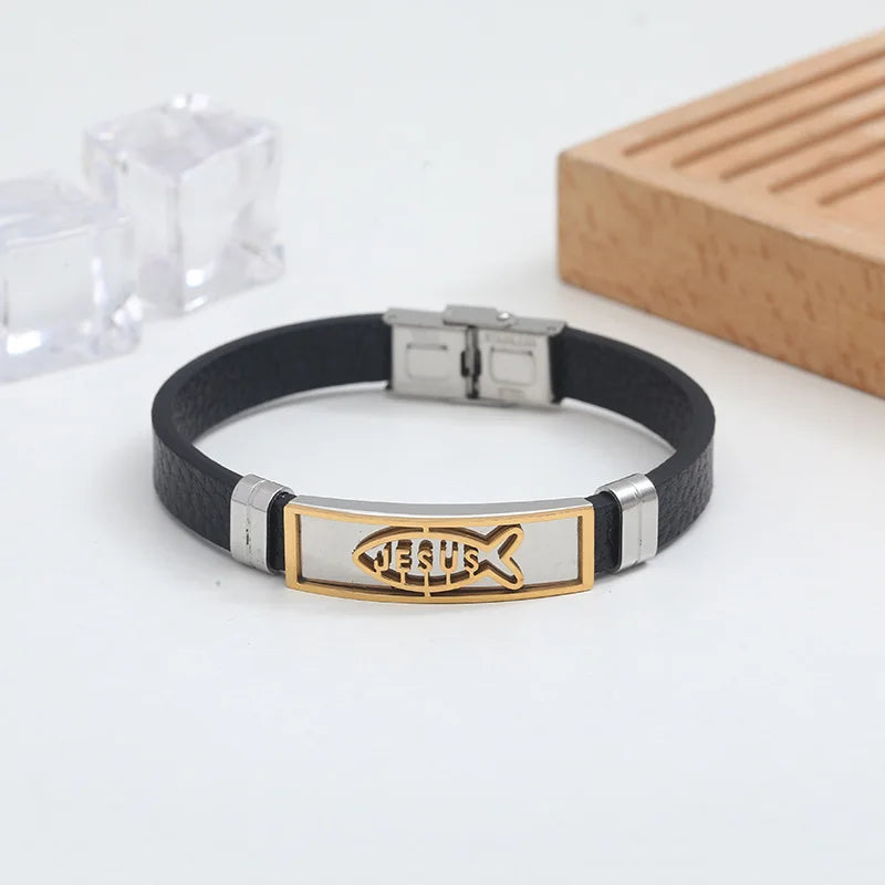 Jesus Cross Silicone Bracelet — Stainless Steel