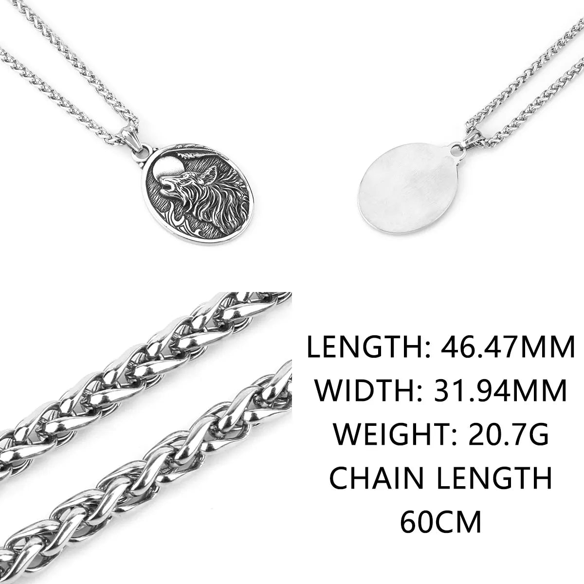 Vintage Stainless Steel Viking Wolf Howling to the Moon Pendant Necklace Nordic Boyfriend Gift Jewelry Wholesale
