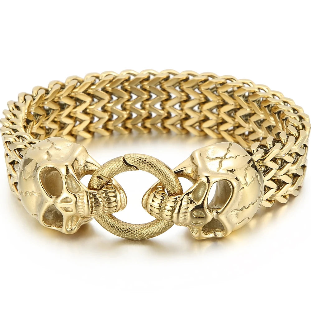Massive Lion Skull Head Bracelet for Man Stainless Steel 18MM Wide Square Franco Chain Men's Bracelets Animal Wrist