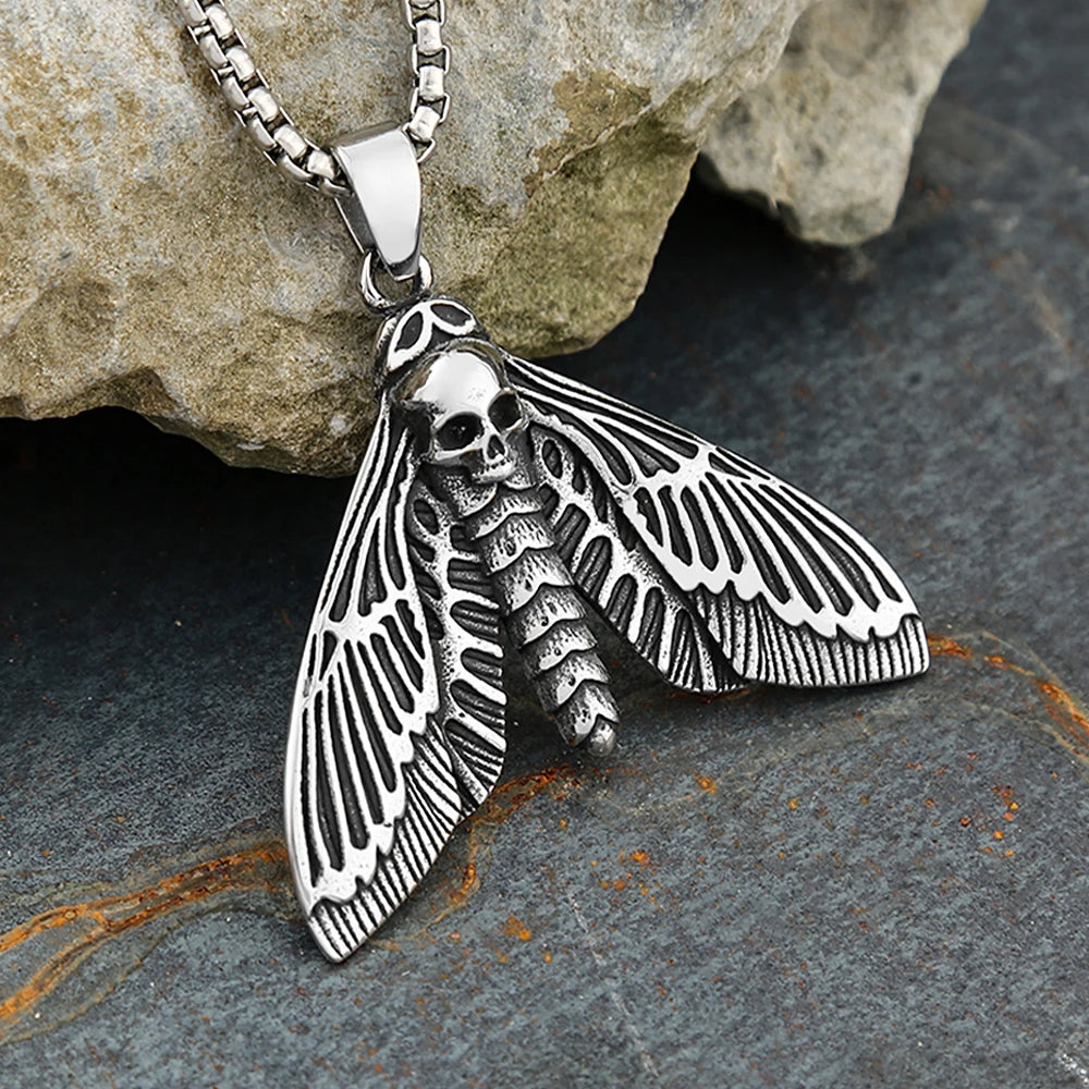 Death's-Head Moth Skull Pendant Necklace — Stainless Steel