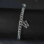 A-Z Initial Letter Cuban Chain Bracelet — Stainless Steel