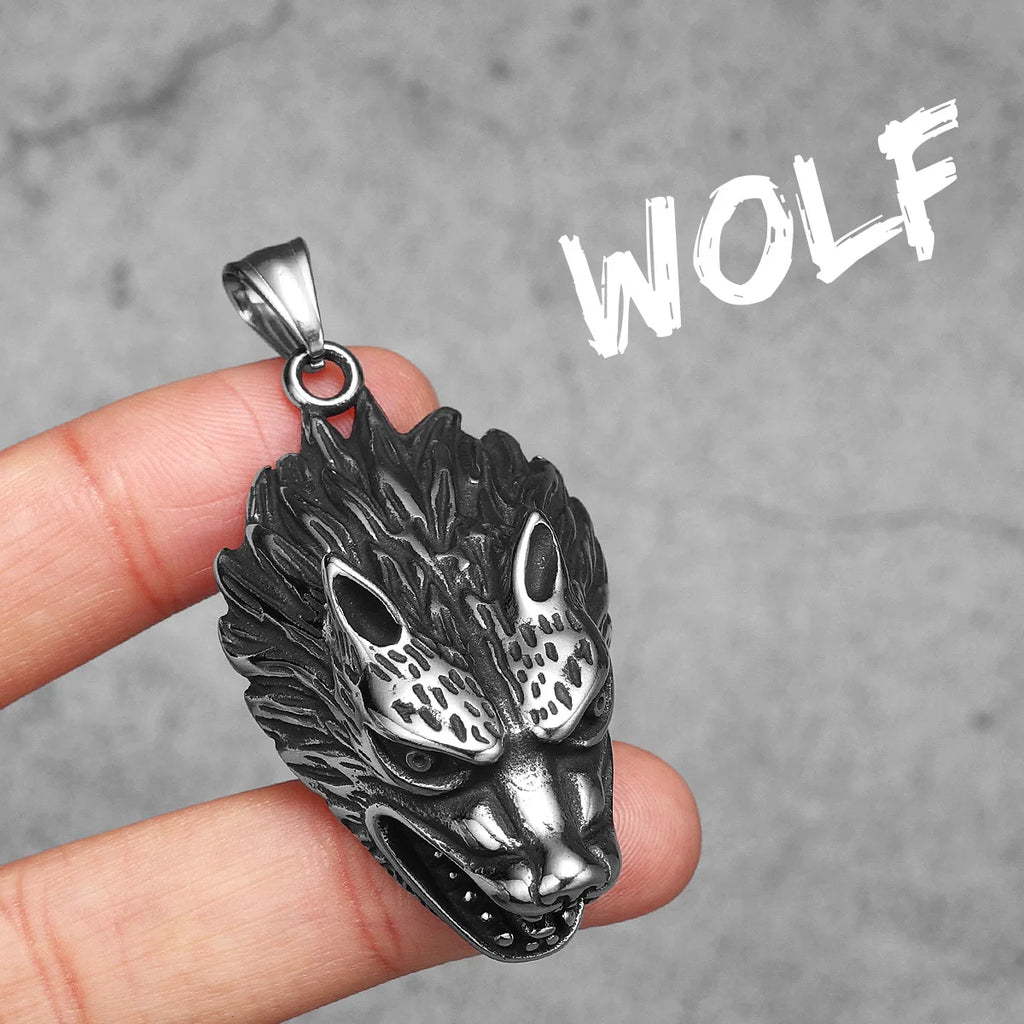 Wolf Head Pendant Necklace Stainless Steel