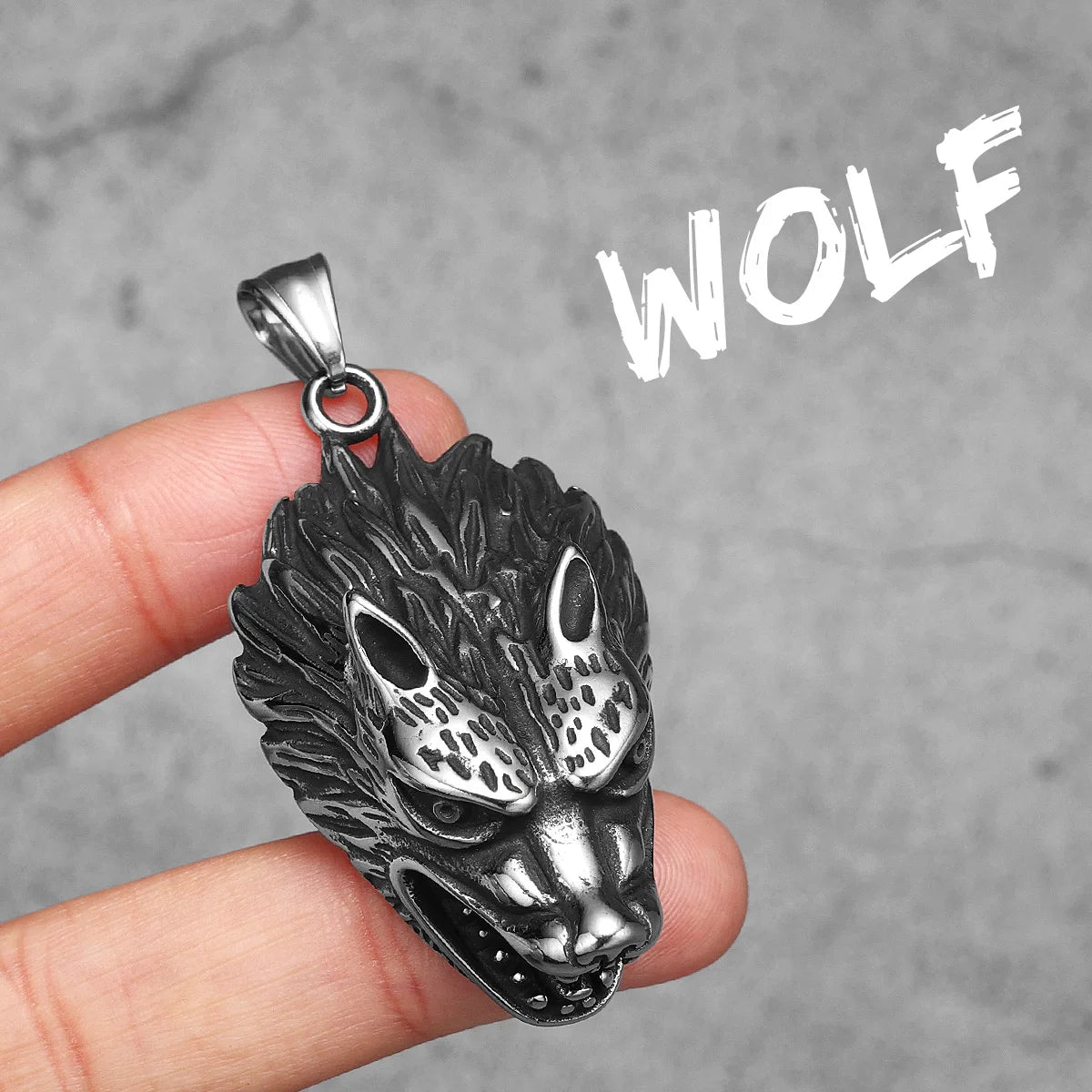 Wolf Head Pendant Necklace Stainless Steel