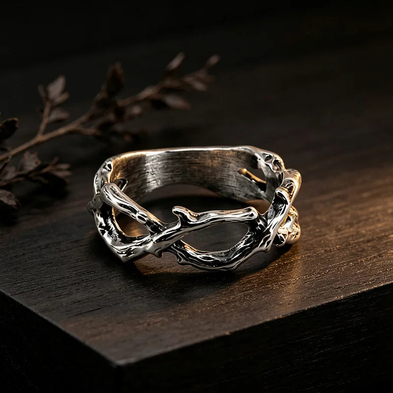 Twisted Thorn Branch Ring — 7mm Gothic, Stainless Steel