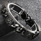 Punk Skull Bracelet Men's Black Stainless Steel Vintage Cuban Link Chain Bracelet with Skulls Spring Clasp Gothic Biker