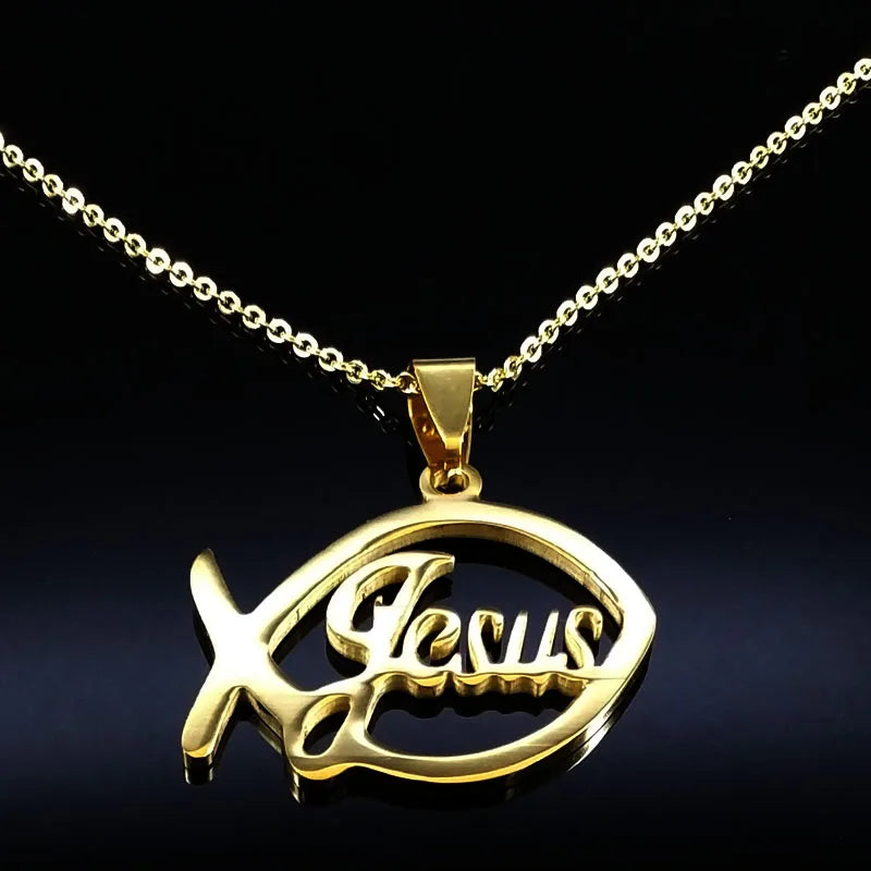 Stainless Steel Jesus Christ Male Necklaces Fish Christian Ichthys Fish Pendant Necklaces Jewelry Women or Men Collares