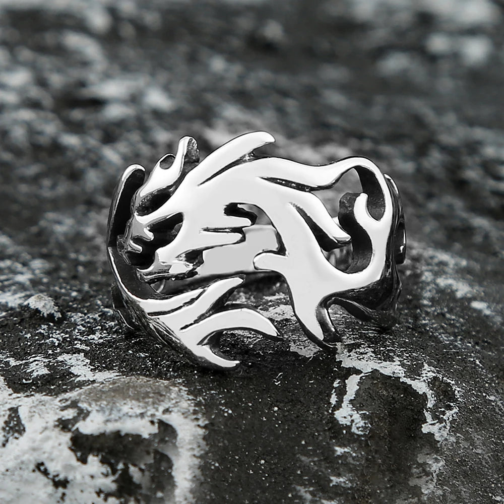 Fashion Punk Stainless Steel Fire Dragon Rings For Men Women Hip Hop Biker Vintage Vikings Animal Ring Amulet Jewelry
