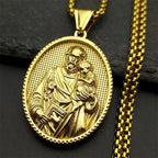 Saint Joseph Baby Jesus Medal Pendant Necklace — Stainless Steel