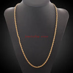 Fine Noble 18-24Inch 45-60cm 18K Gold 4mm Round Rope Chain Necklace for Women Man Fashion Wedding Party Charm Jewelry