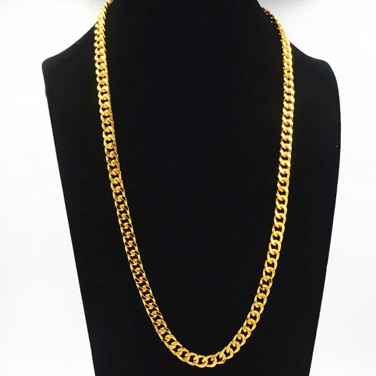 Luxury 24K 9999 Pure Gold real gold Men Women 6mm 8MM Necklace Cuban Chain Hip Hop Punk Necklace