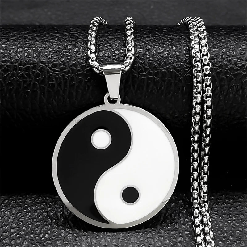 Yin Yang Statement Pendant Necklace — Stainless Steel