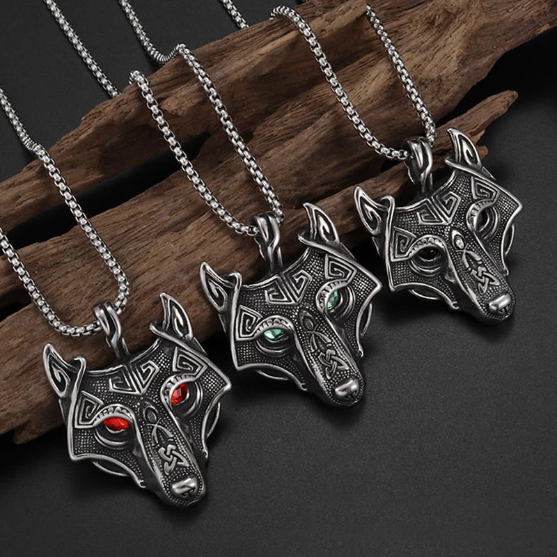 Celtic Wolf Head Pendant Necklace Silver