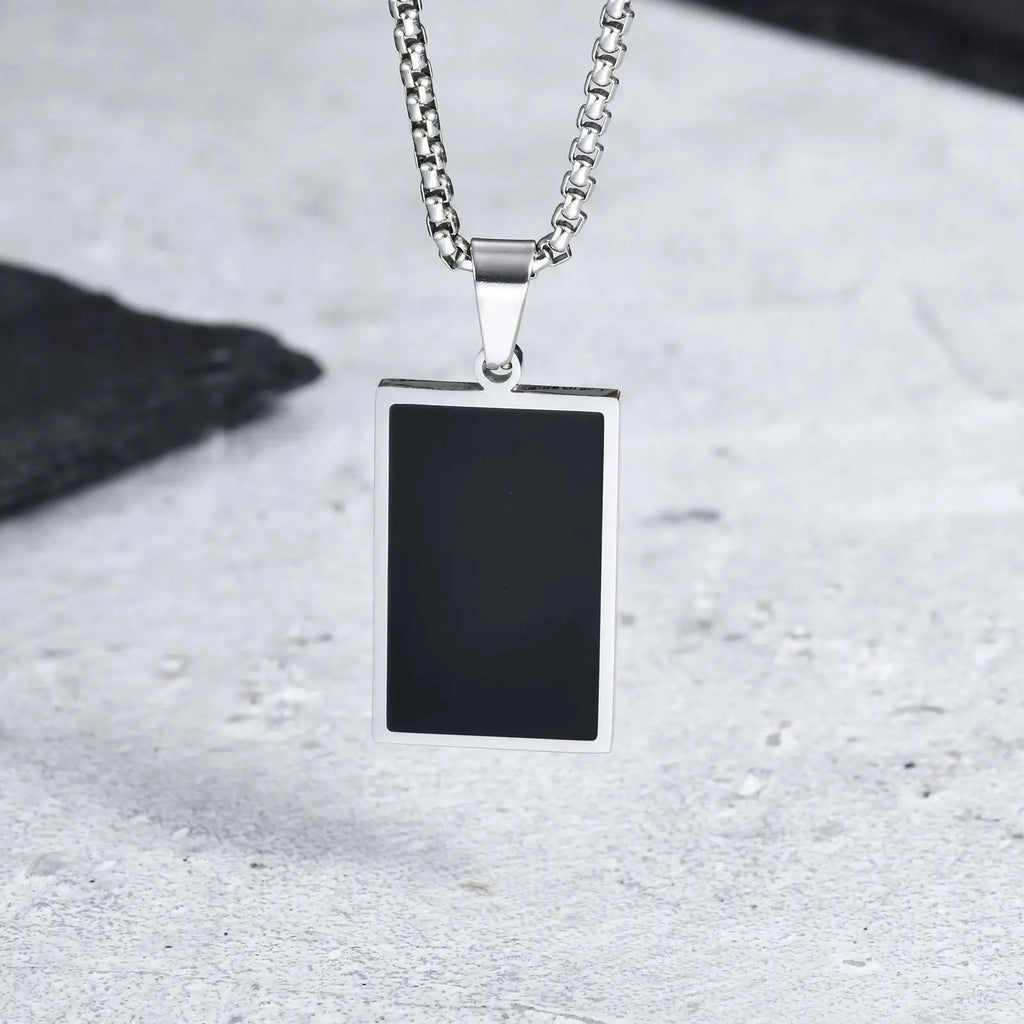 Black Enamel Rectangle Rope Chain Pendant