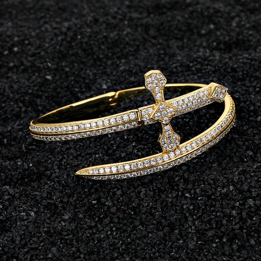Iced Out Sword Bracelet Gold 18K