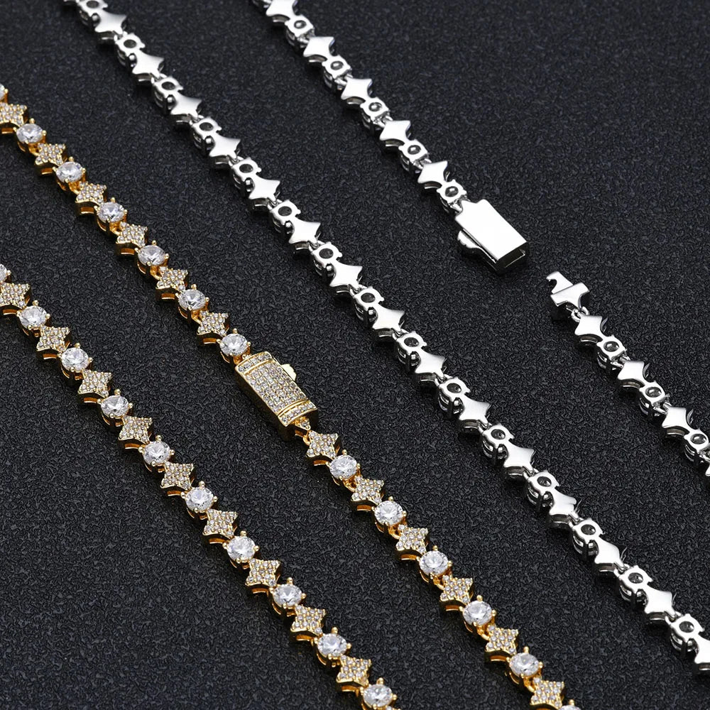 Star Tennis Chain Necklace Iced Out CZ