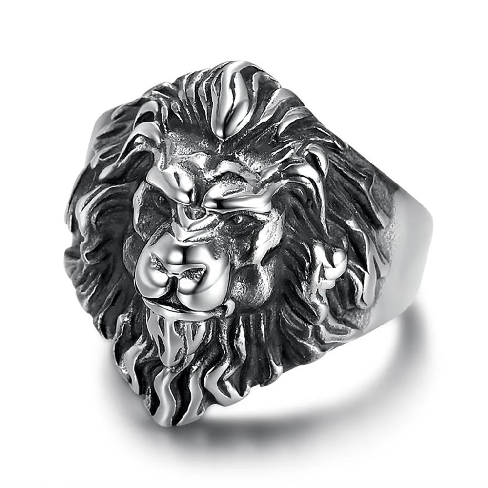 Hip Hop Gold Color Lion Head Ring Stainless Steel Big Large Animal Lion Finger Rings For Men Boys Punk Rapper Jewelry