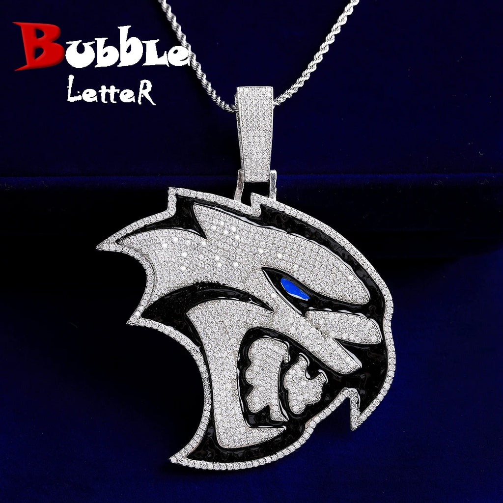 Bubble Letter Iced Out Oil Eagle Necklace Pendant for Men Real Gold Plated 5A Cubic Zirconia Hip Hop Jewelry