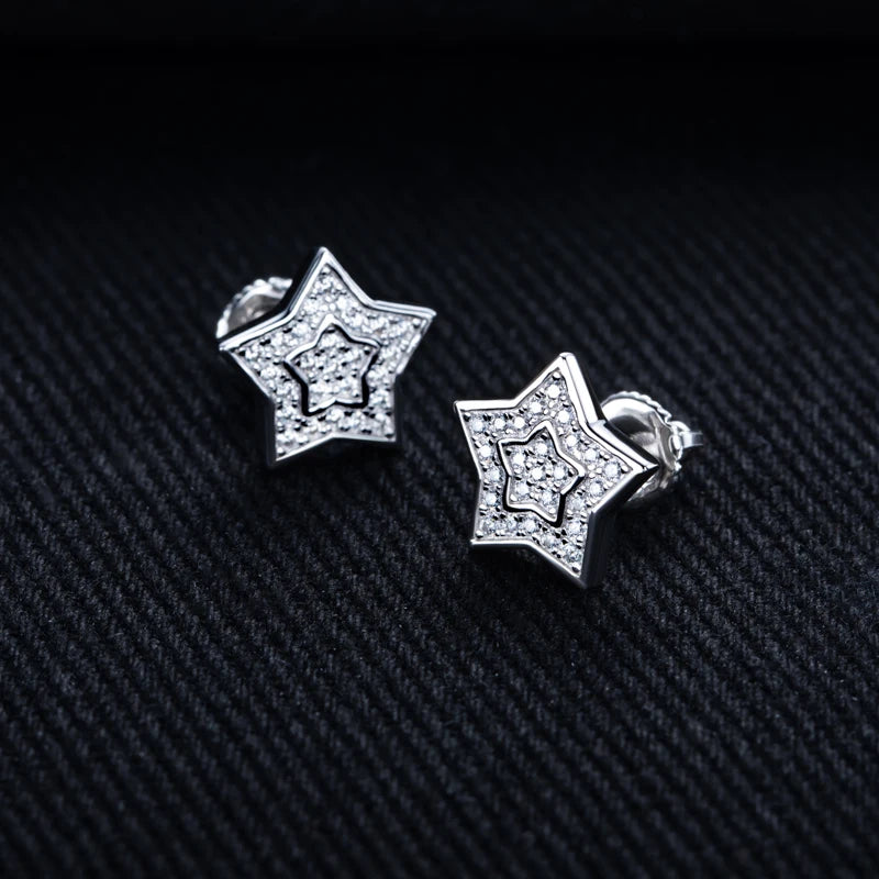 Iced Out Star Stud Earrings — 925 Silver