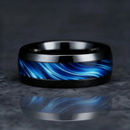 Blue Abalone Shell Inlay Rings for Men, Fashion 8mm Black Brushed Men Stainless Steel Rings, Wedding Band Jewelry Gift