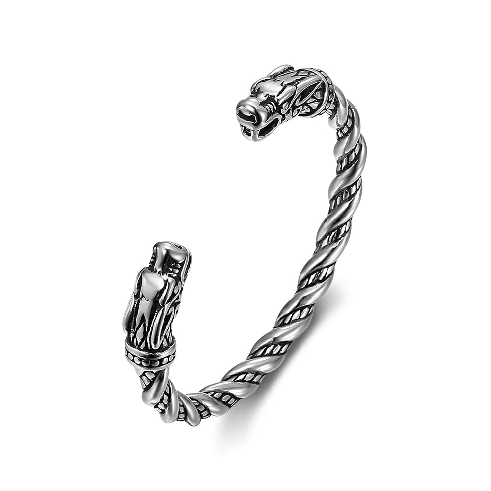Viking Double Dragon Head Bracelet — Stainless Steel