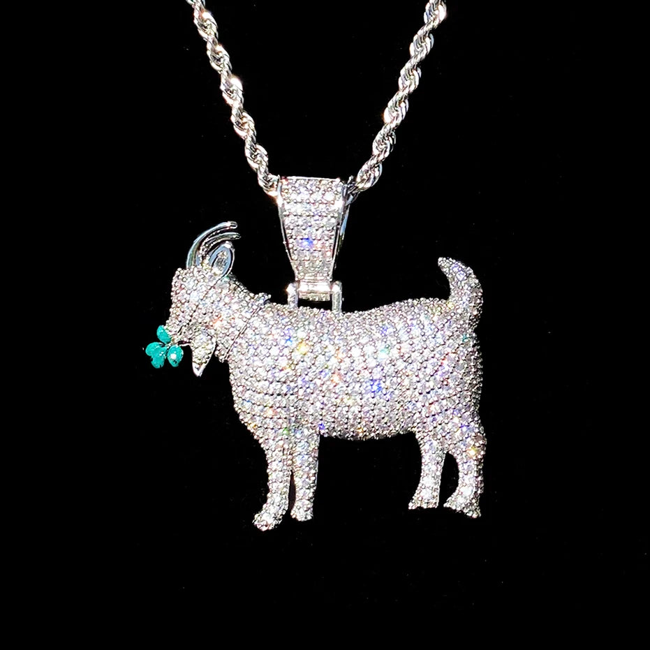 Aokaishen Iced Out Goat Grass Necklace Pendant for Men Real Gold Plated 5A Cubic Zirconia Hip Hop Jewelry