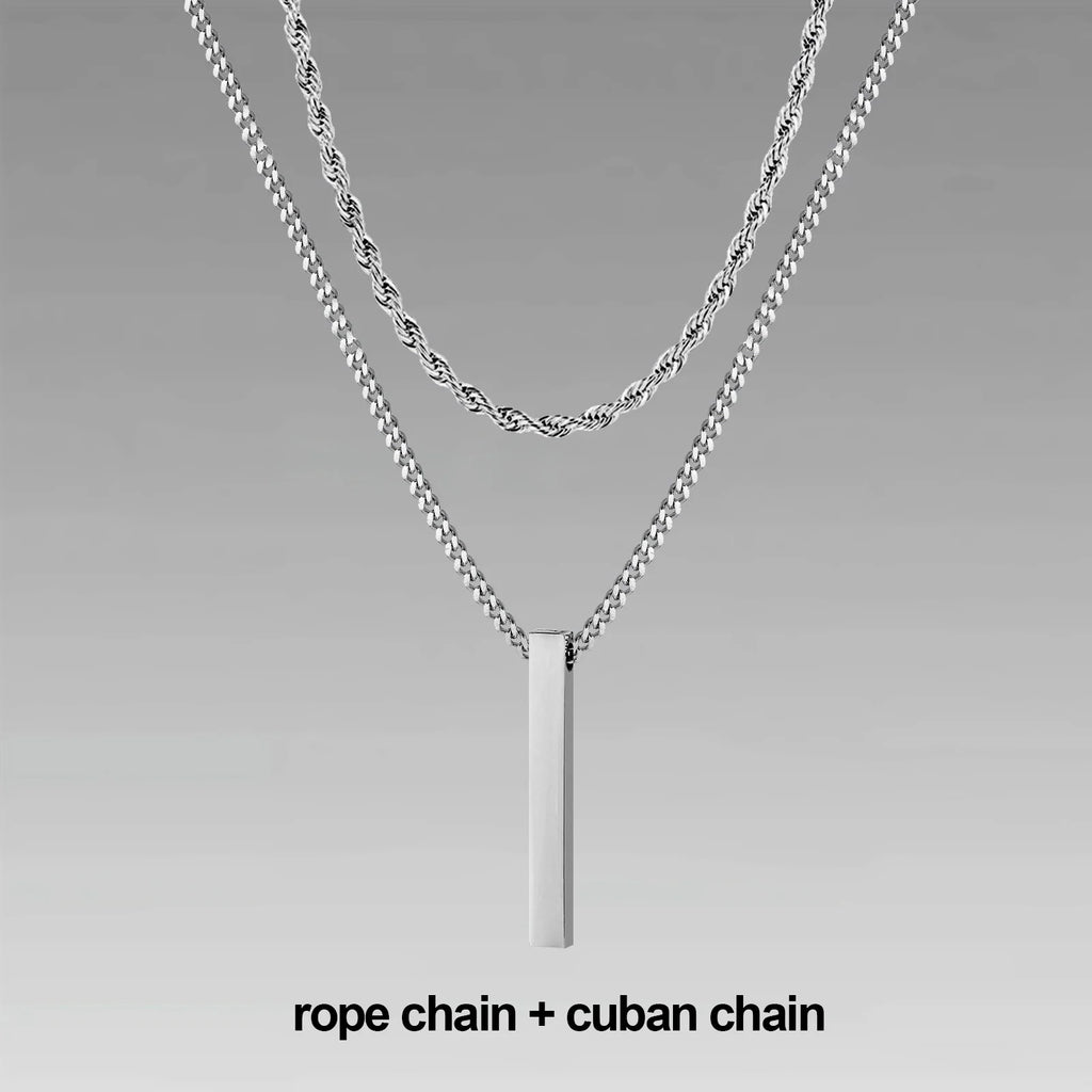 Vertical Bar Rope Cuban Chain Pendant — SS