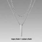 Vertical Bar Rope Cuban Chain Pendant — SS