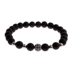 Black CZ Pave Ball Beaded Bracelet for Men — Adjustable Weave